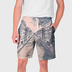 Шорты на шнурке мужские Сумрачный город, цвет: 3D-принт