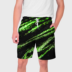 Шорты на шнурке мужские Зеленые блестки на черном, цвет: 3D-принт