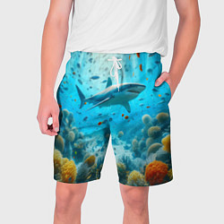 Шорты на шнурке мужские Белая акула в коралловом рифе, цвет: 3D-принт
