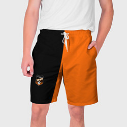 Шорты на шнурке мужские ФК Урал - черно оранжевые, цвет: 3D-принт