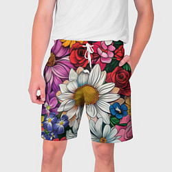 Шорты на шнурке мужские Крупные цветы, цвет: 3D-принт