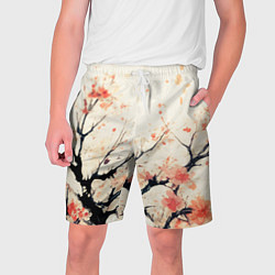 Мужские шорты Чёрное дерево с цветами абстракция