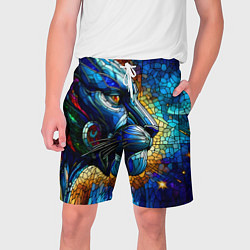 Шорты на шнурке мужские Морда космической пантеры - неоновое свечение, цвет: 3D-принт