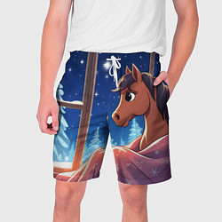 Мужские шорты Лошадка зимней звездной ночью