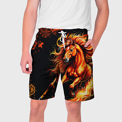 Шорты на шнурке мужские Огненный конь в русской хохломе, цвет: 3D-принт