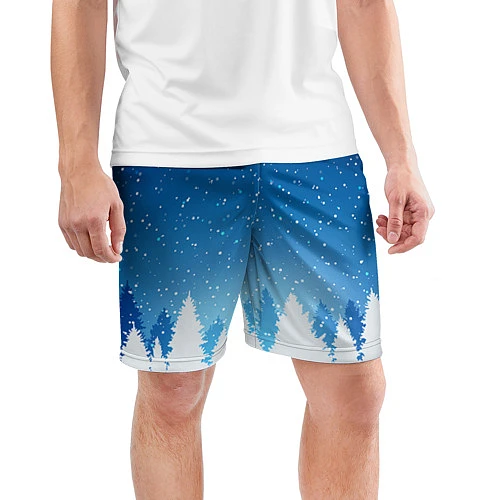 Мужские спортивные шорты Зимний снежный лес / 3D-принт – фото 3