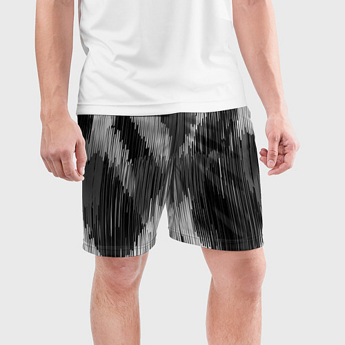 Мужские спортивные шорты Черно-белая штриховка / 3D-принт – фото 3