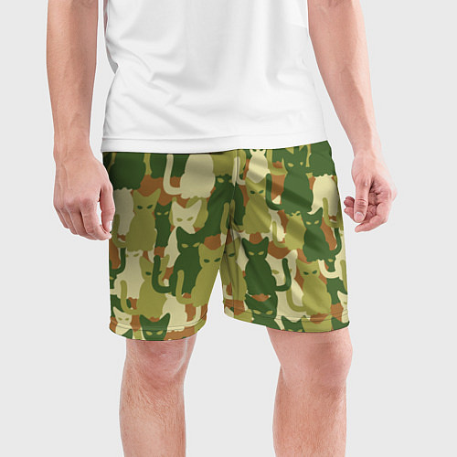 Мужские спортивные шорты Камуфляж- зелёные кошки / 3D-принт – фото 3