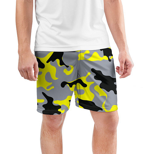 Мужские спортивные шорты Yellow & Grey Camouflage / 3D-принт – фото 3