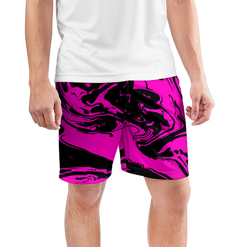 Мужские спортивные шорты Черно-розовый акрил / 3D-принт – фото 3