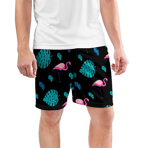 Мужские спортивные шорты Ночные фламинго / 3D-принт – фото 3