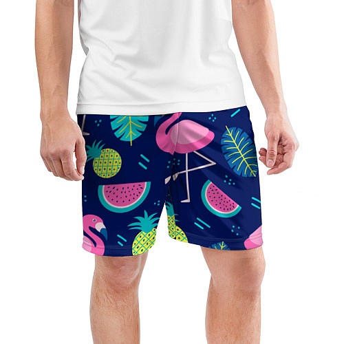 Мужские спортивные шорты Фруктовый фламинго / 3D-принт – фото 3