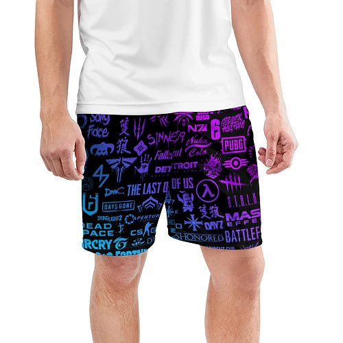 Мужские спортивные шорты Неоновые лого игр / 3D-принт – фото 3