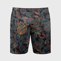 Шорты спортивные мужские Узор пейсли на черном, цвет: 3D-принт