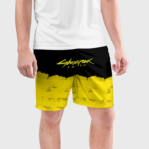 Мужские спортивные шорты Cyberpunk 2077: Yellow & Black / 3D-принт – фото 3