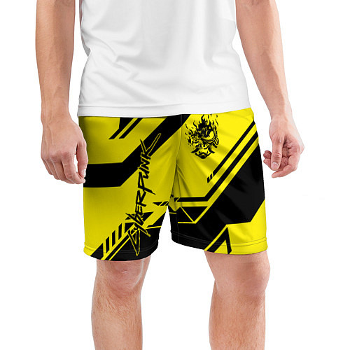 Мужские спортивные шорты Cyberpunk 2077: Yellow Samurai / 3D-принт – фото 3