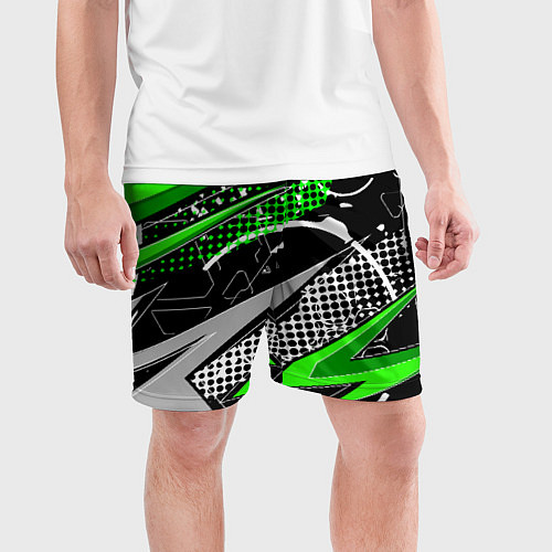 Мужские спортивные шорты Black and green corners / 3D-принт – фото 3