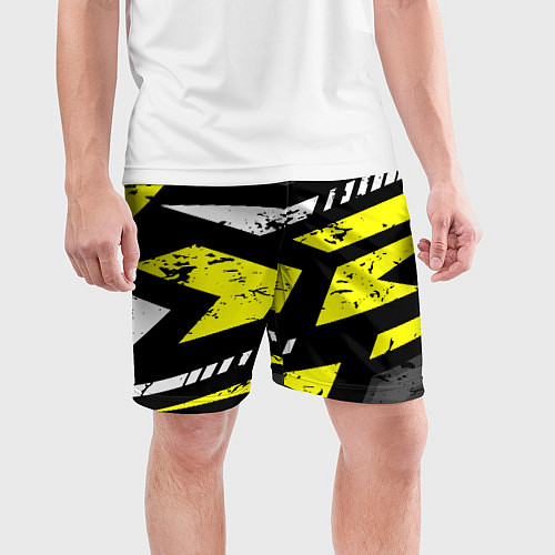 Мужские спортивные шорты Black yellow abstract sport style / 3D-принт – фото 3