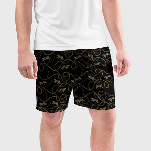 Мужские спортивные шорты Versace Леопарды и цепи / 3D-принт – фото 3