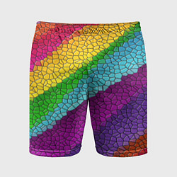 Шорты спортивные мужские Яркая мозаика радуга диагональ, цвет: 3D-принт