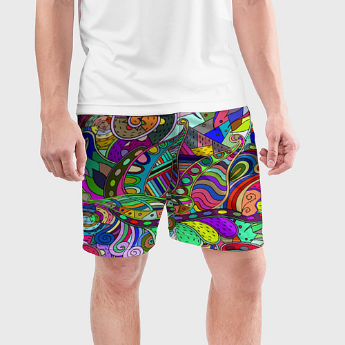 Мужские спортивные шорты Дудлы узор разноцветный хиппи / 3D-принт – фото 3