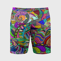 Шорты спортивные мужские Дудлы узор разноцветный хиппи, цвет: 3D-принт