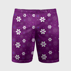 Шорты спортивные мужские Узор цветы на фиолетовом фоне, цвет: 3D-принт