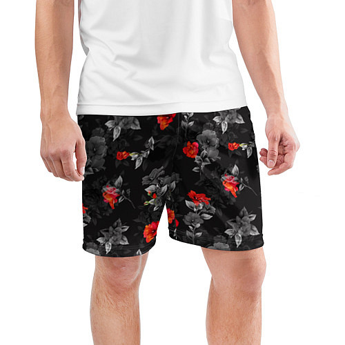 Мужские спортивные шорты Красные цветы / 3D-принт – фото 3