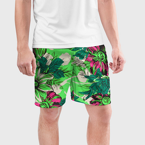 Мужские спортивные шорты Цветы в неоне / 3D-принт – фото 3