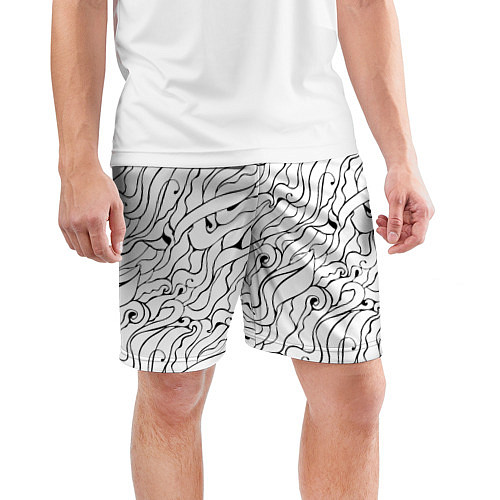 Мужские спортивные шорты Черно-белые узоры / 3D-принт – фото 3