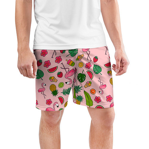 Мужские спортивные шорты Фламинго Лето / 3D-принт – фото 3