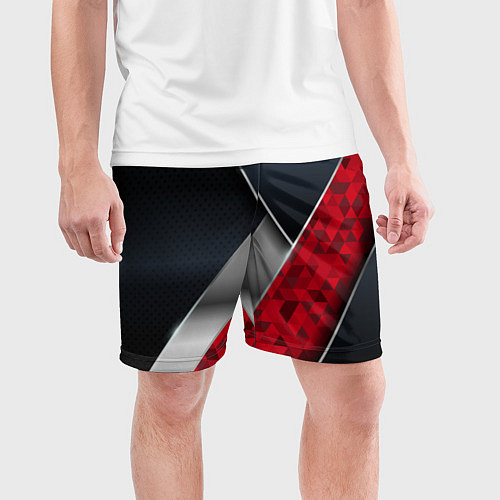 Мужские спортивные шорты 3D BLACK AND RED METAL / 3D-принт – фото 3