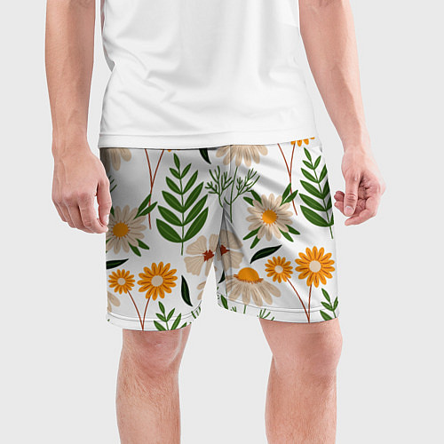 Мужские спортивные шорты Цветы и листья / 3D-принт – фото 3