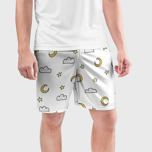 Мужские спортивные шорты Луна, звезды и облака / 3D-принт – фото 3