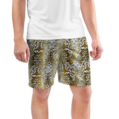 Мужские спортивные шорты Versace gold & white / 3D-принт – фото 3