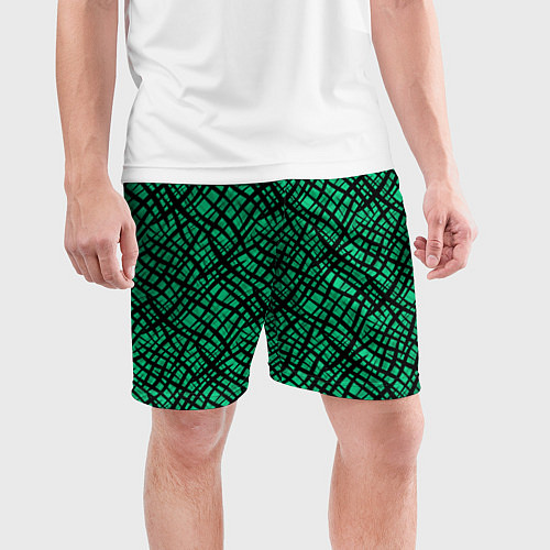 Мужские спортивные шорты Абстрактный зелено-черный узор / 3D-принт – фото 3
