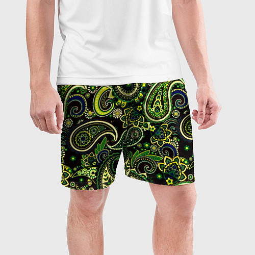 Мужские спортивные шорты Ярко зеленые славянские узоры / 3D-принт – фото 3
