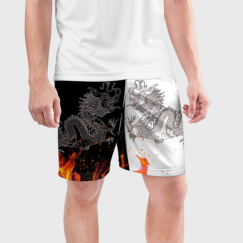 Мужские спортивные шорты Драконы Черный и Белый Огонь / 3D-принт – фото 3