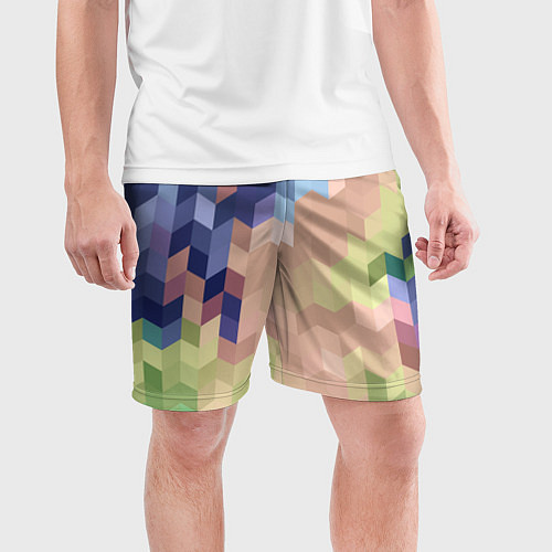 Мужские спортивные шорты Абстрактный бежево-синий узор / 3D-принт – фото 3