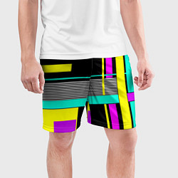 Шорты спортивные мужские Геометрический неоновый узор, цвет: 3D-принт — фото 2