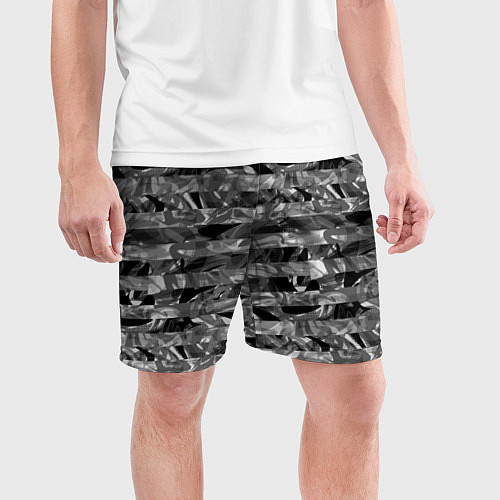 Мужские спортивные шорты Черно -белый полосатый узор / 3D-принт – фото 3
