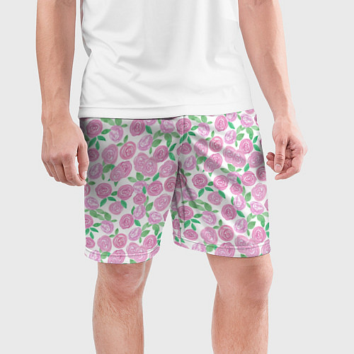 Мужские спортивные шорты Розовые акварельные розы / 3D-принт – фото 3