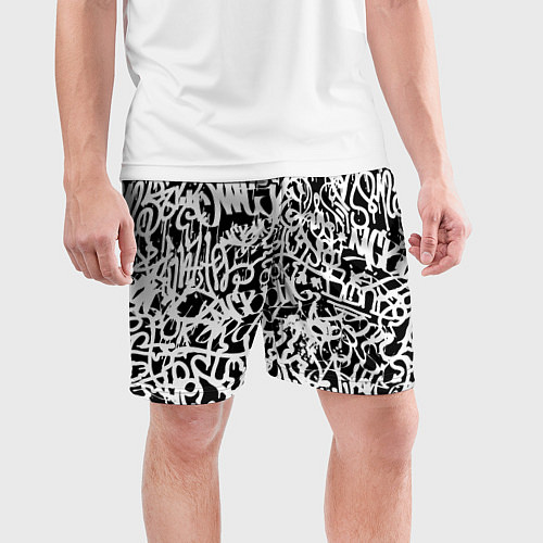 Мужские спортивные шорты Graffiti white on black / 3D-принт – фото 3