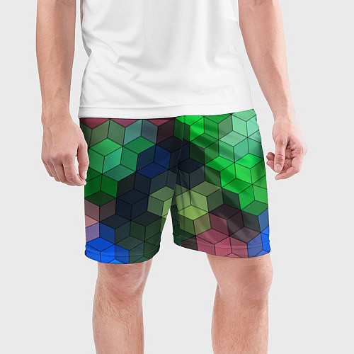 Мужские спортивные шорты Разноцветный геометрический уз / 3D-принт – фото 3