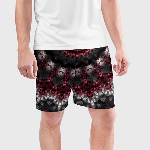 Мужские спортивные шорты Красно-черный мозаичный узор / 3D-принт – фото 3