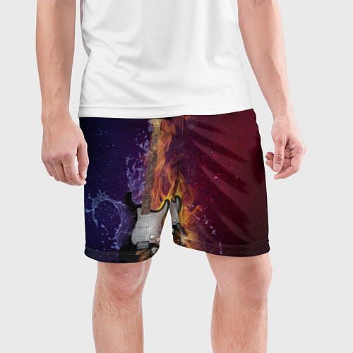 Мужские спортивные шорты Гитара - Огонь и вода / 3D-принт – фото 3