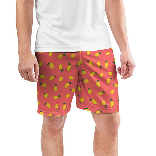 Мужские спортивные шорты Лимоны на кораловом / 3D-принт – фото 3