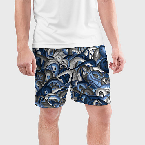 Мужские спортивные шорты Синий камуфляж с щупальцами / 3D-принт – фото 3