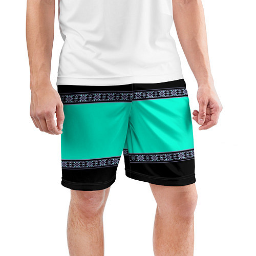 Мужские спортивные шорты Черно-бирюзовый узор / 3D-принт – фото 3