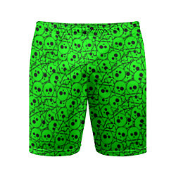 Мужские спортивные шорты Черепа на кислотно-зеленом фоне